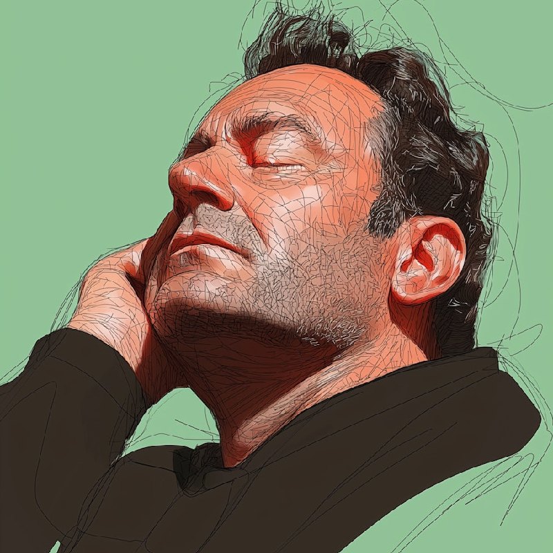Illustration of a man with eyes closed, resting in calm